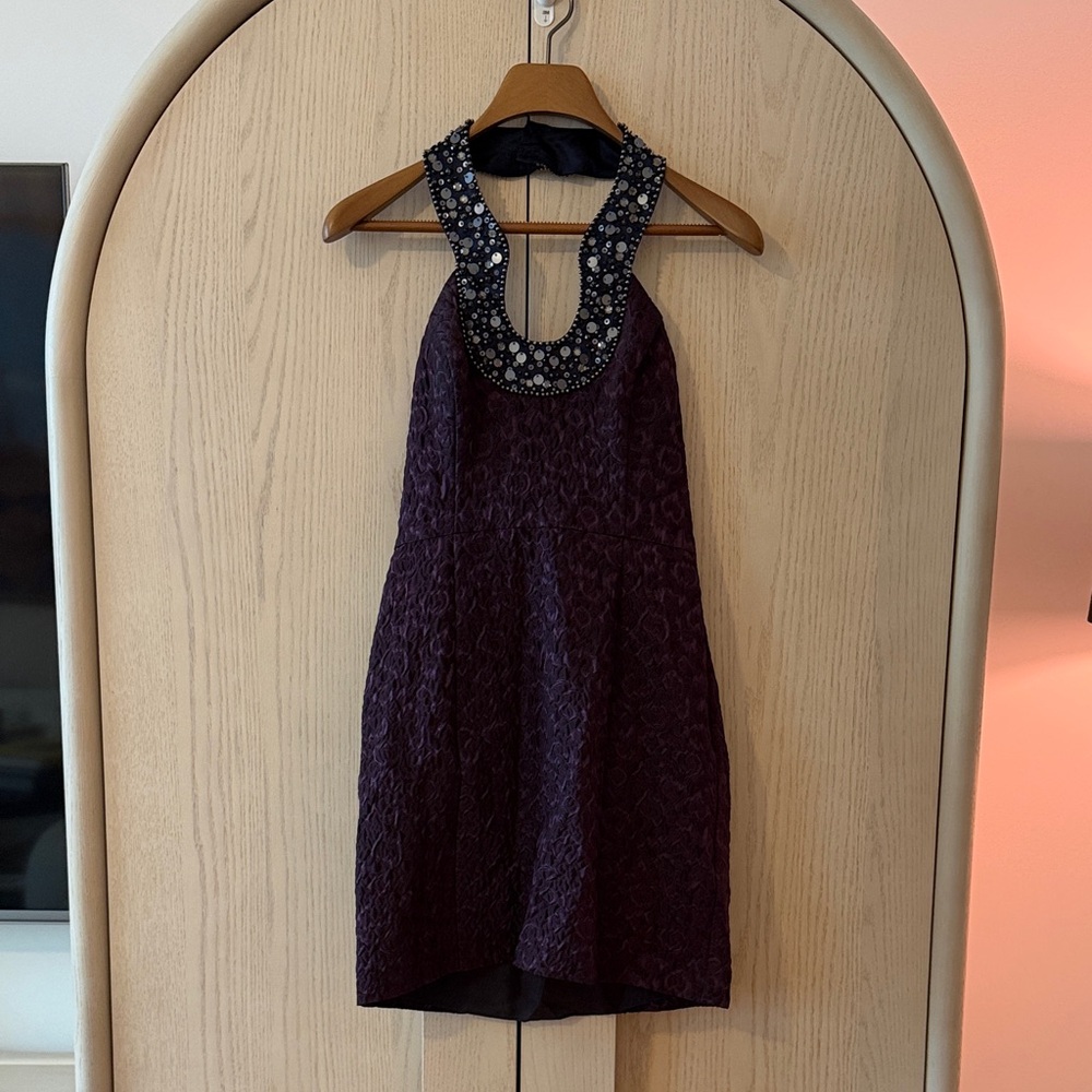 Laundry By Shelli Segal Navy Embellished Halter Mini Dress